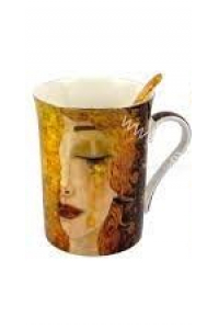 Obrázok pre Porcelánové šálka na kávu, čaj s lyžičkou Klimt 0,2l krémové 2ks