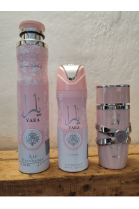 Obrázok pre Lattafa Yara darčeková sada edp 100 ml + perfumed spray 200 ml + izboivý sprej alebo aj do auta sprej 300 ml pre ženy