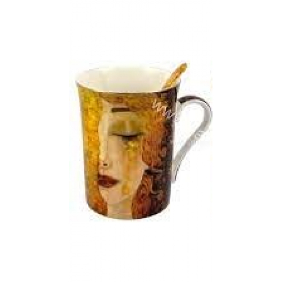 Obrázok pre Porcelánové šálka na kávu, čaj s lyžičkou Klimt 0,2l krémové 2ks