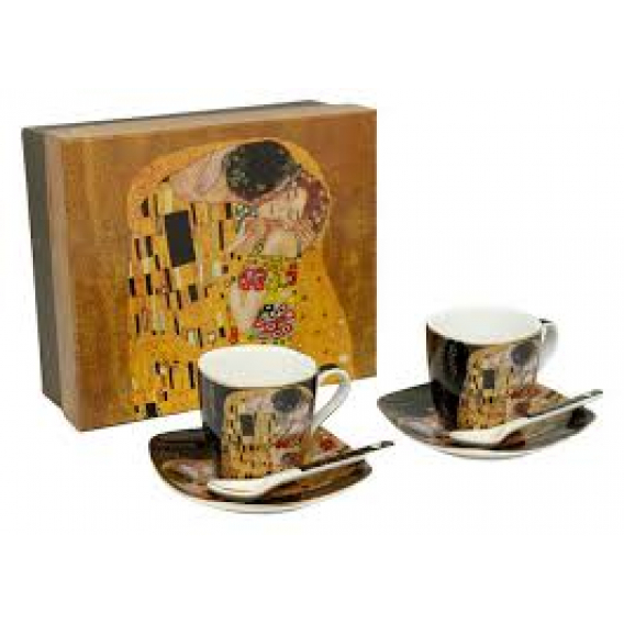 Obrázok pre HOME ELEMENTS Espresso sada - 2 šálky 75 ml s podšálkami, Klimt Bozk čierny 