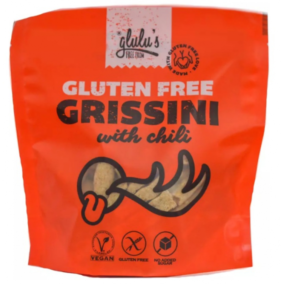 Obrázok pre Glulu's FreeFrom Vegan Bezlepkové grissini s chili bez cukru 100G