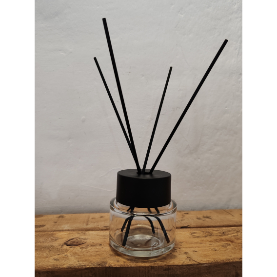 Obrázok pre Prázdny sklenený difuzér 100 ml – s veľkým luxusným čiernym uzáverom a priehľadným tesniacim uzáverom (proti vytečeniu)