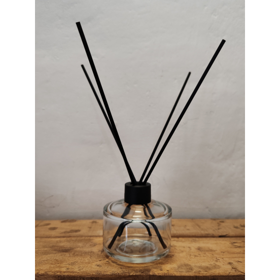 Obrázok pre Prázdny sklenený difuzér 100 ml – s čiernym uzáverom a priehľadným tesniacim uzáverom (proti vytečeniu)