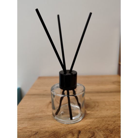 Obrázok pre Sklenený difuzér 37 ml so závitom 22 mm – čierny uzáver a tesniaci uzáver proti vytečeniu